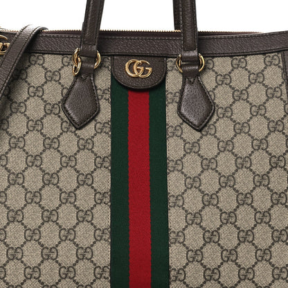 GG Supreme Monogram Web Medium Ophidia Tote Bag Brown