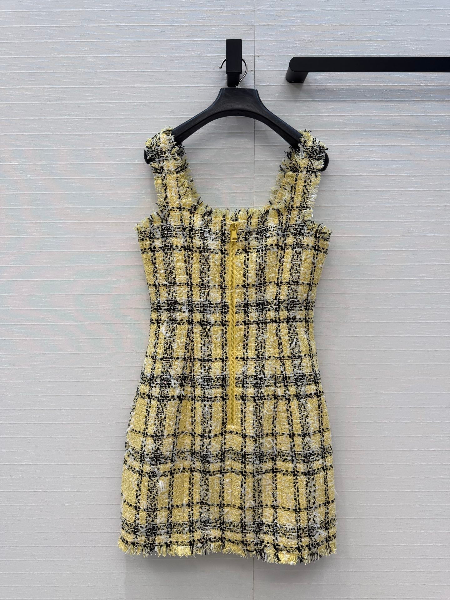 Balmain 26s Slip Dress Yellow Black Tweed 346071