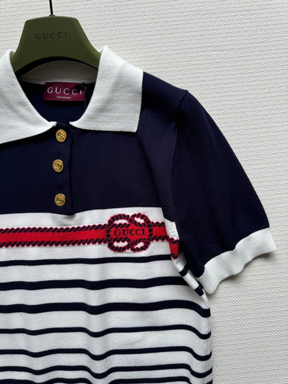 Gucci Striped Polo Knitted Top Cotton