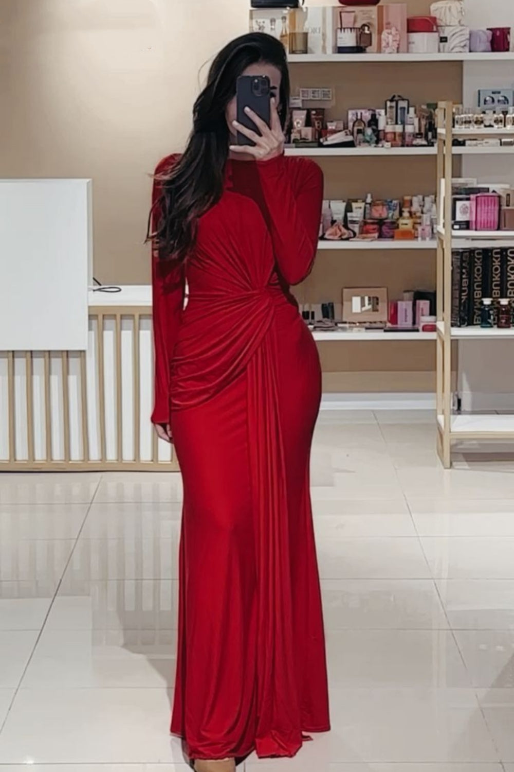 formaldressy-Red Long-Sleeved Long Dress gh6262