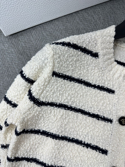 CD Marinière Twinset Cardigan Black White Cotton Wool 345341