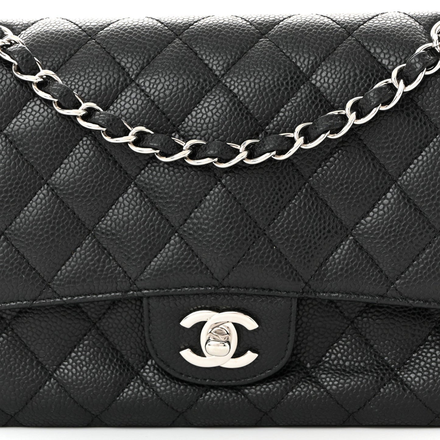 Caviar Quilted Medium Double Flap Black