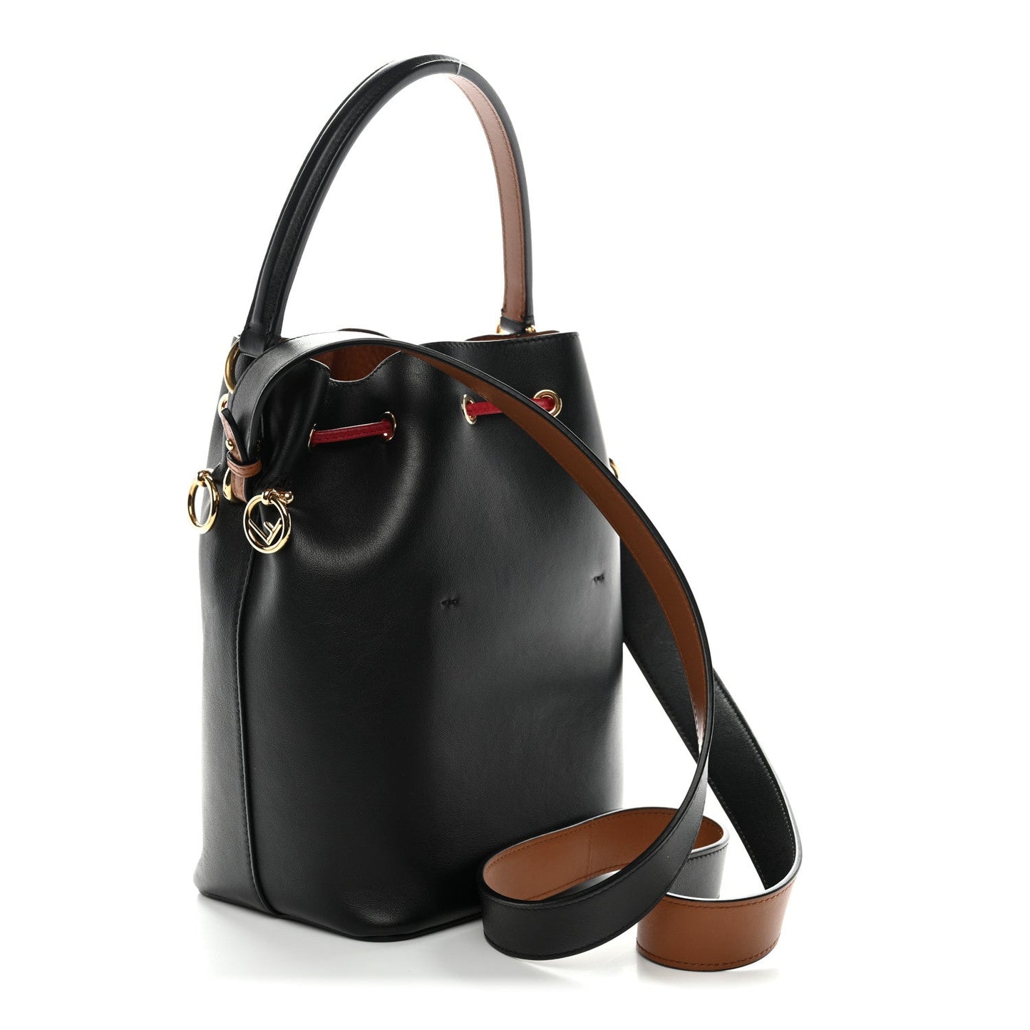 Vitello Grace F is Fendi Stamp Patch Perforated Small Mon Tresor Bucket Bag Black