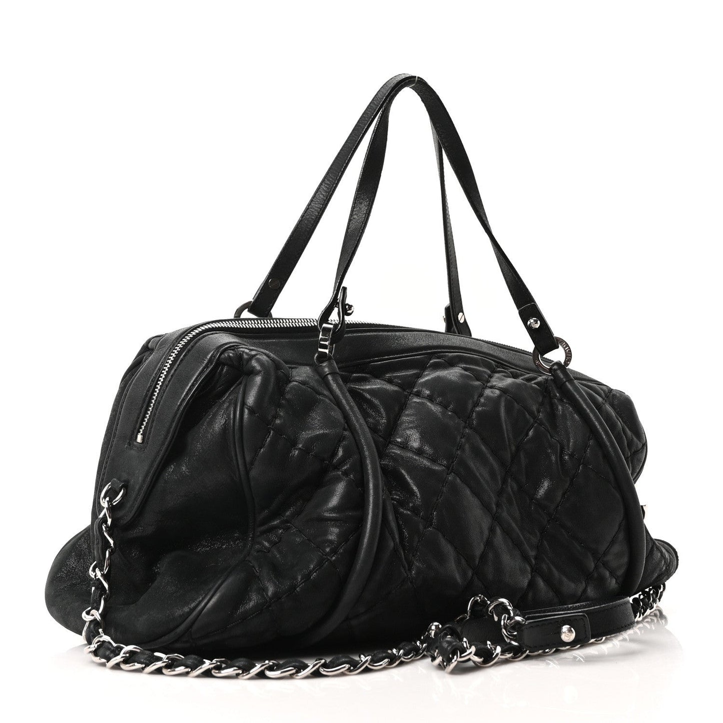 Iridescent Calfskin Quilted Relax CC Bowler Bag Black