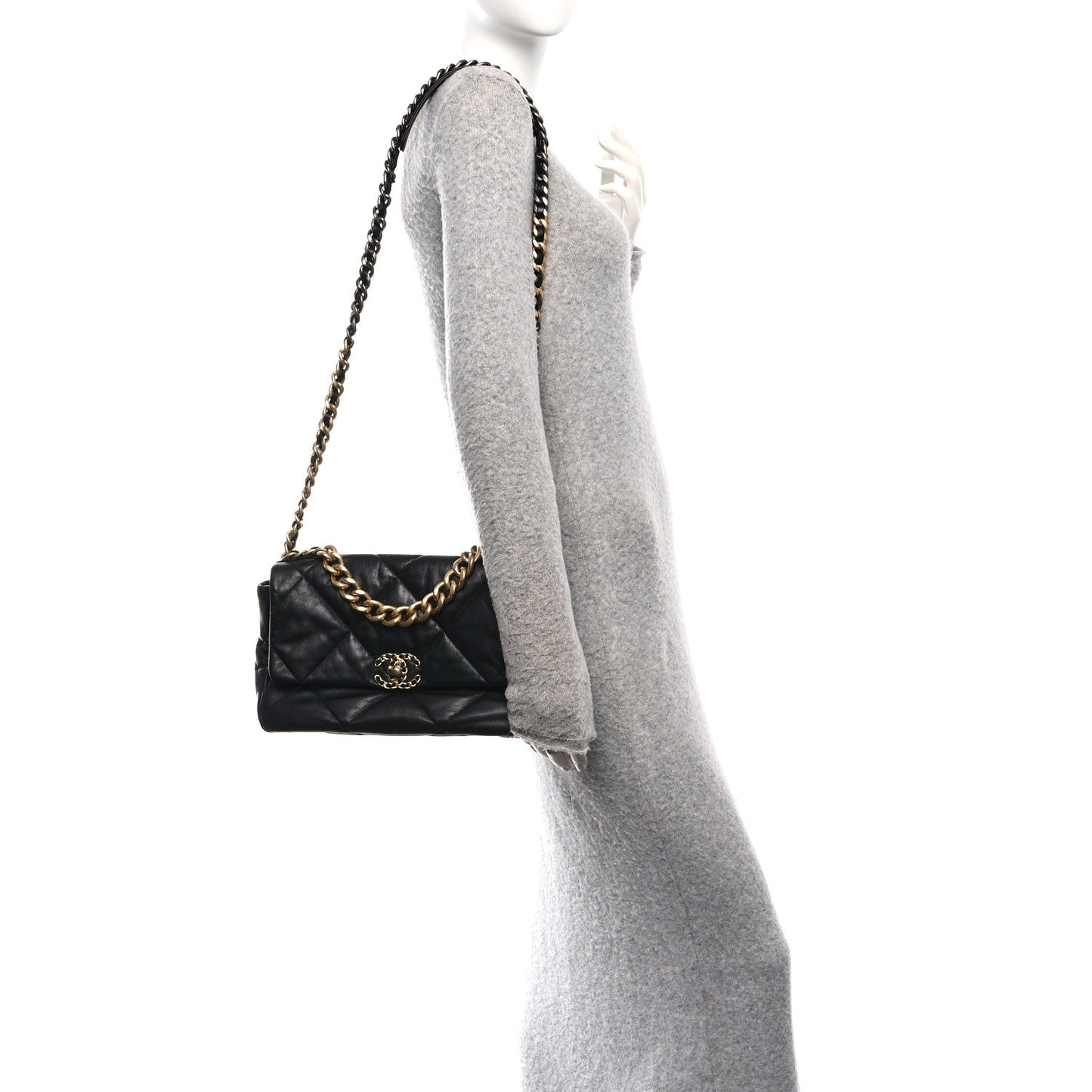 Goatskin Quilted Large Chanel 19 Flap Black
