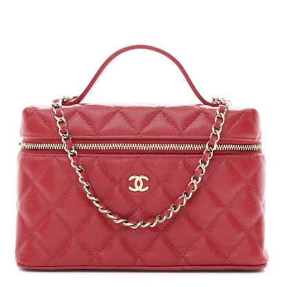 Caviar Quilted Top Handle Slim Vanity With Chain Red