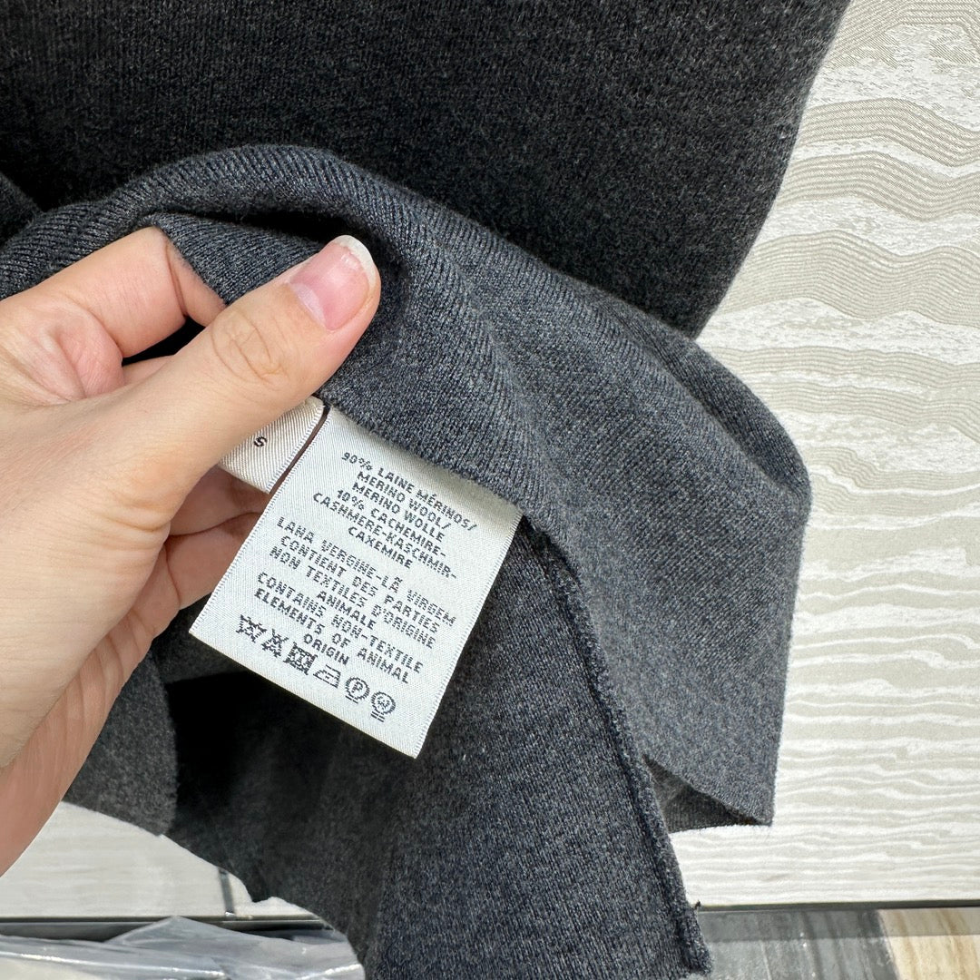The Row High-End Wool Short-Sleeved Dress With a Ribbon Scarf Gray Wool 304590