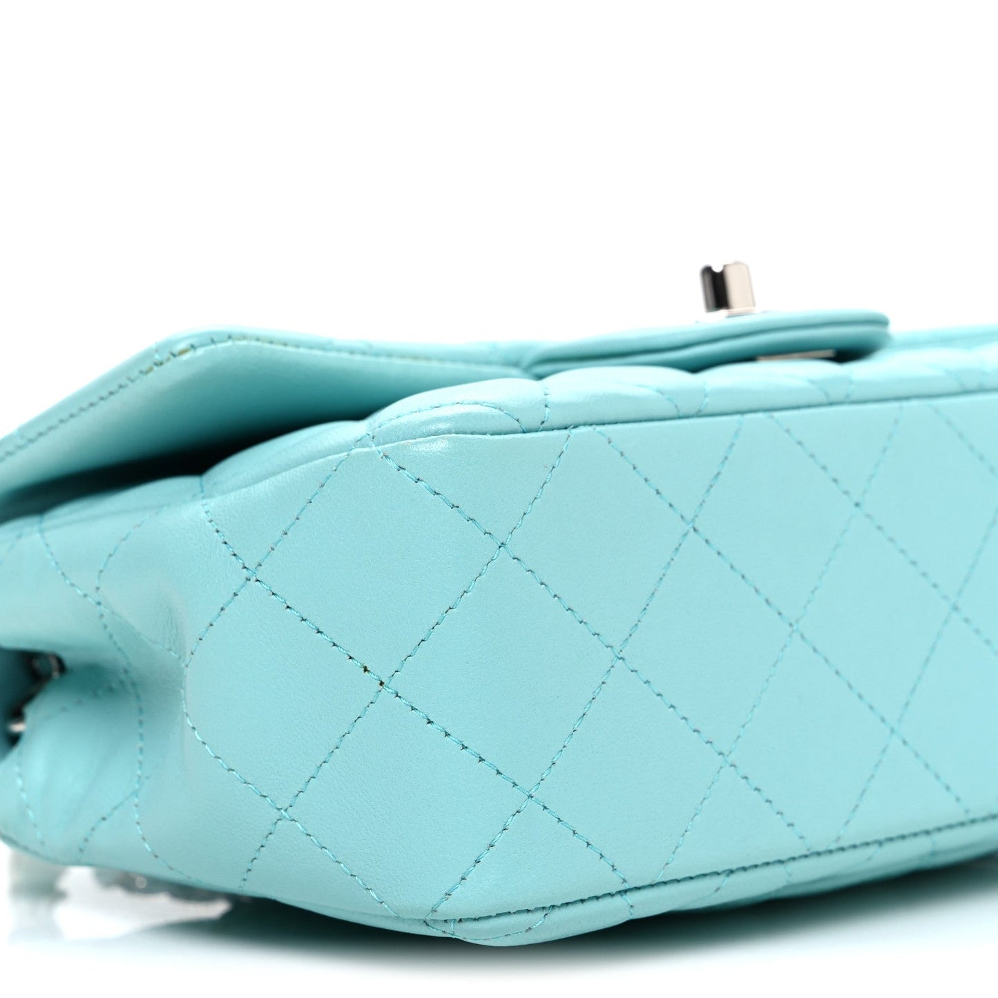 Lambskin Quilted Mini Rectangular Flap Light Blue