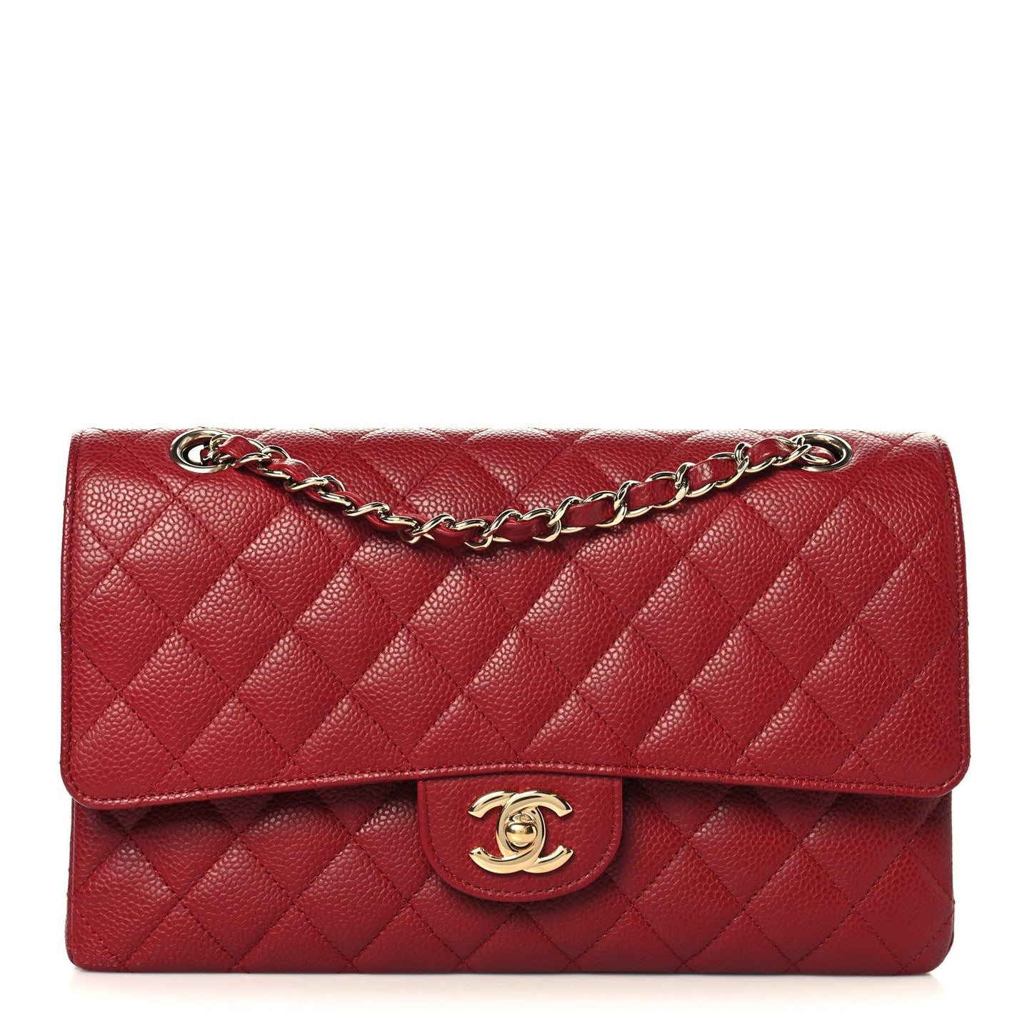 Caviar Quilted Medium Double Flap Red