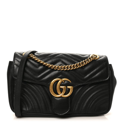 Calfskin Matelasse Small GG Marmont Shoulder Bag Black