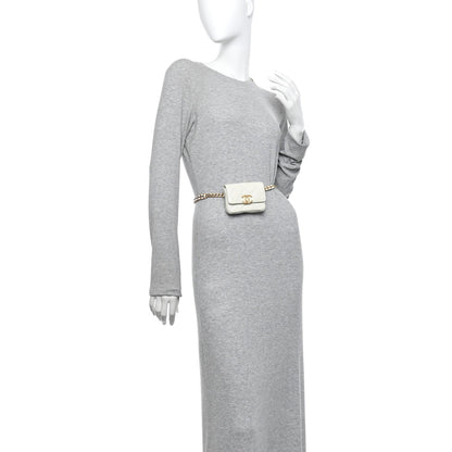 Shiny Caviar Quilted Chain Melody Belt Bag White