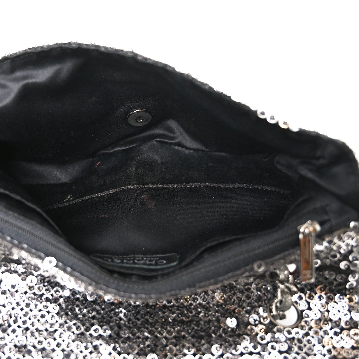 Sequin Medium Single Flap Dark Silver