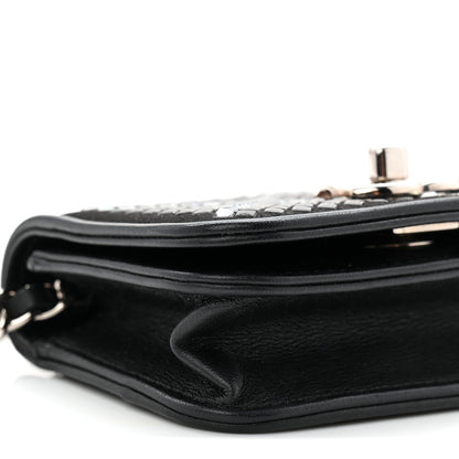 Lambskin Crystal Quilted Mini Chain Belt Bag Black