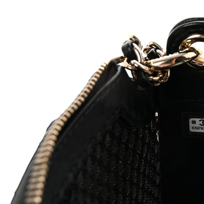 Mesh Shiny Lambskin Chain Hobo Black