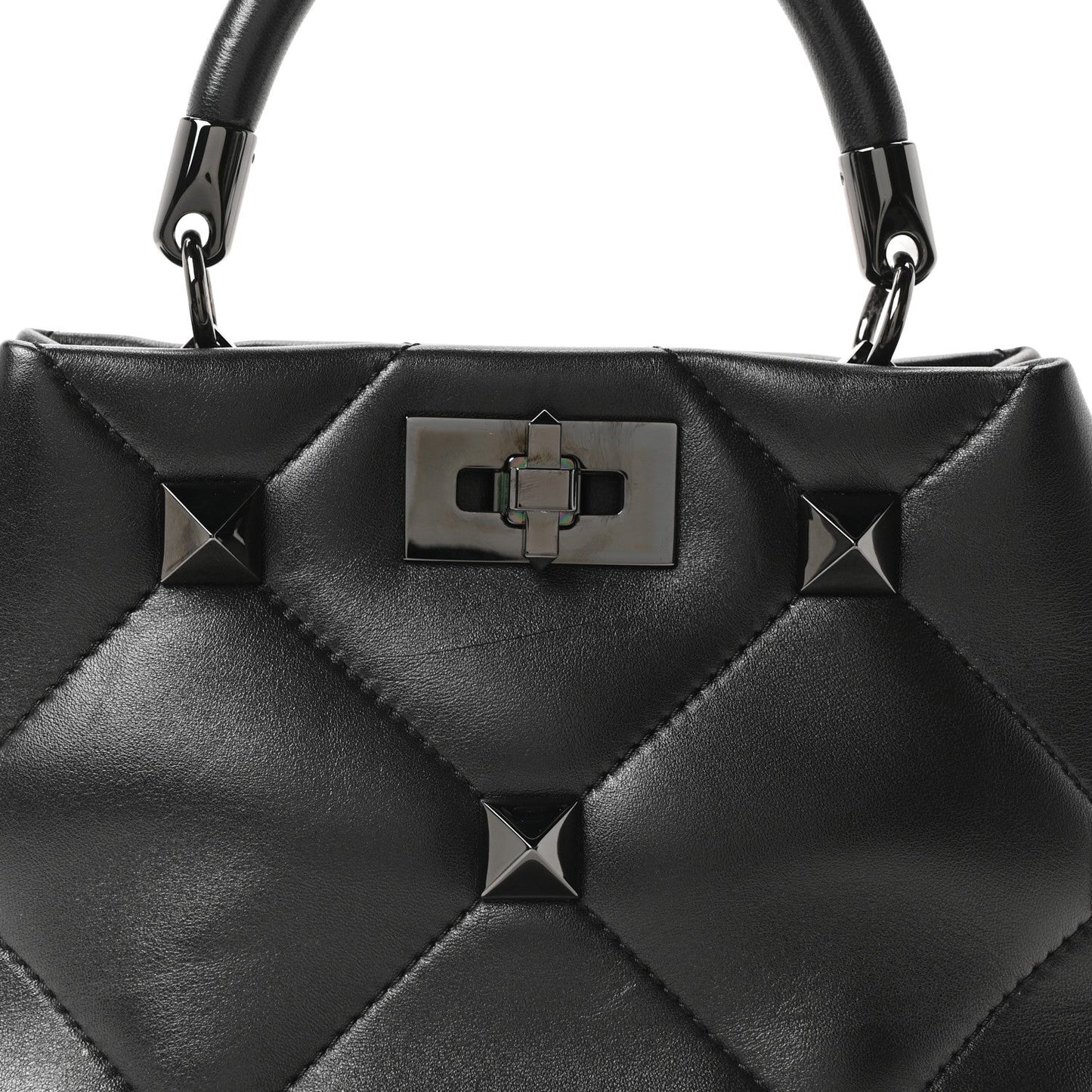 Nappa Monochrome Small Roman Stud The Handle Bag Black