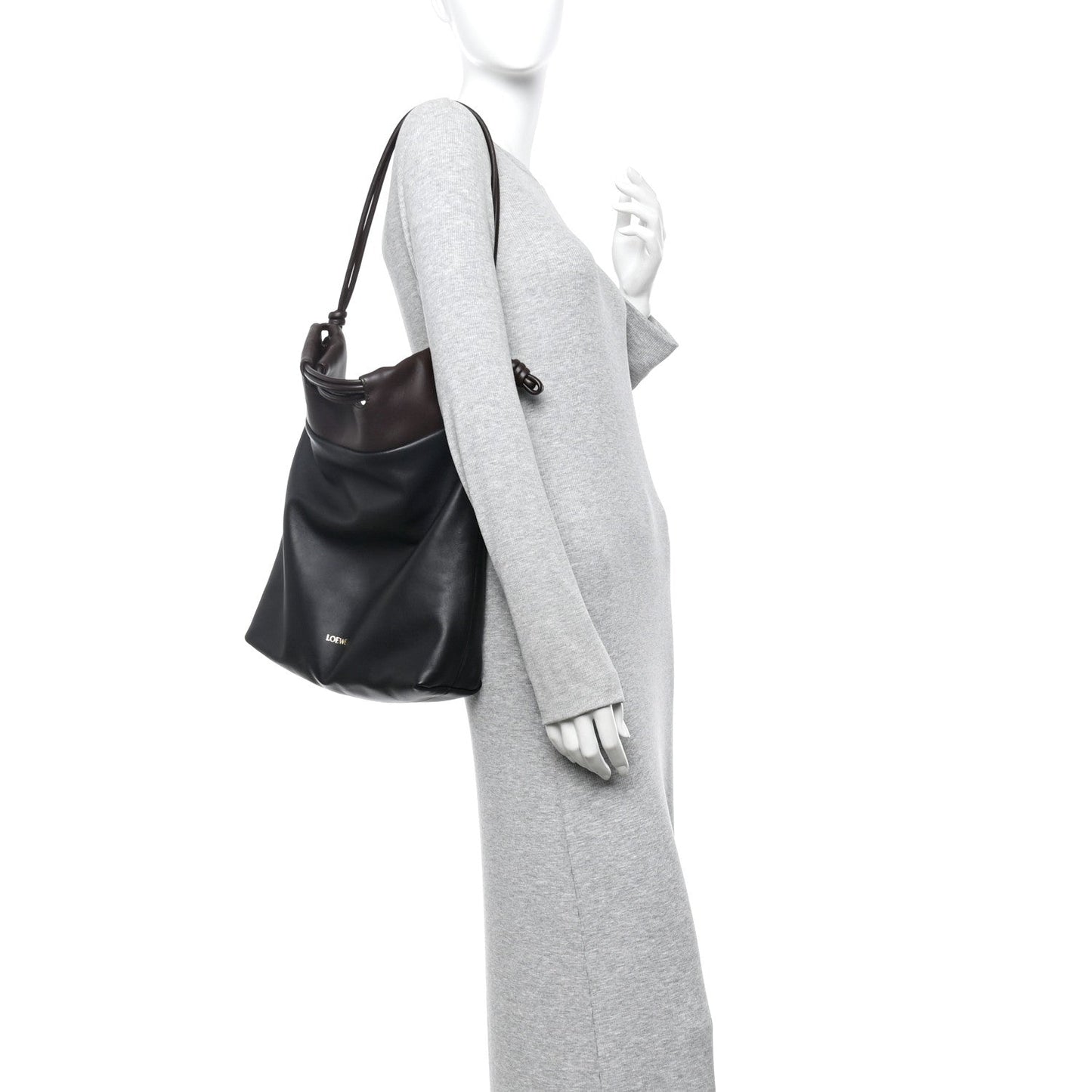 Mellow Nappa Lambskin Flamenco Tote Bag Black Dark Chestnut