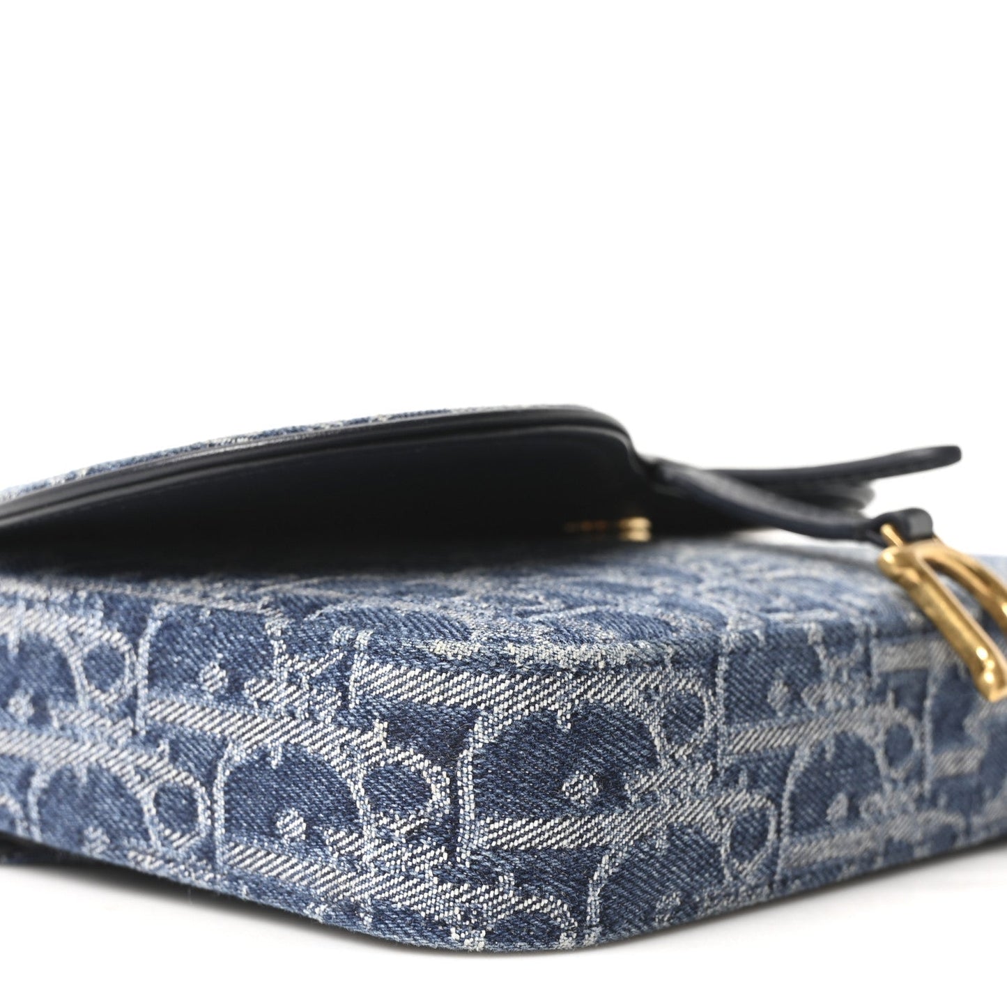 Oblique Denim Saddle Chain Long Wallet Blue