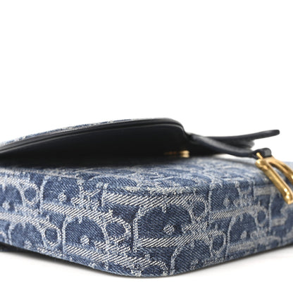 Oblique Denim Saddle Chain Long Wallet Blue