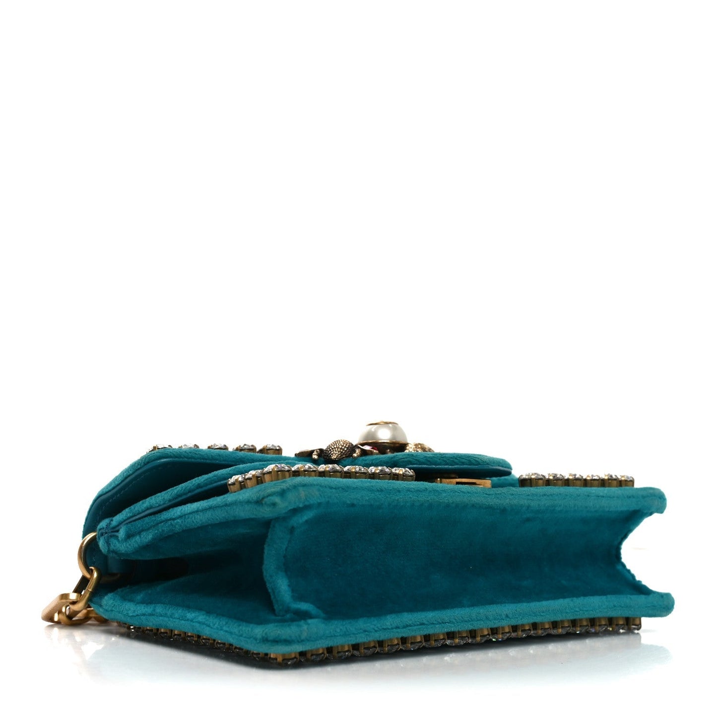Velvet Crystal Mini Bee Broadway Shoulder Bag Pavone Cyan