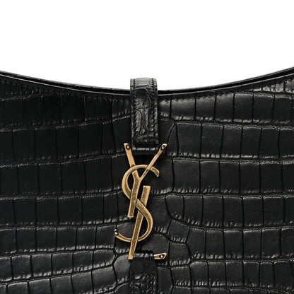 Calfskin Crocodile Embossed Le 5 A 7 Hobo Black