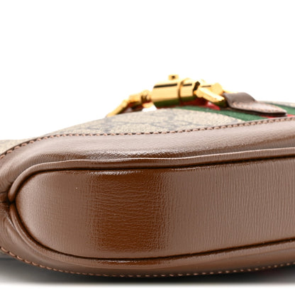 GG Supreme Monogram Azalea Calfskin Web Mini Jackie 1961 Hobo Beige Ebony Brown Sugar