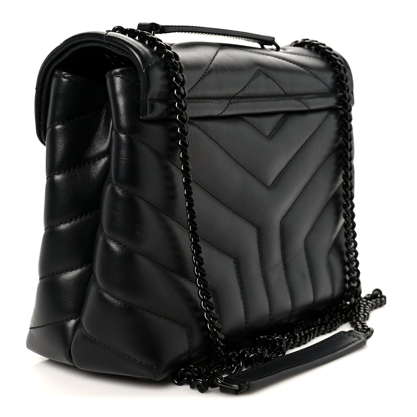 Calfskin Y Quilted Monogram Monochrome Small Loulou Chain Satchel Black