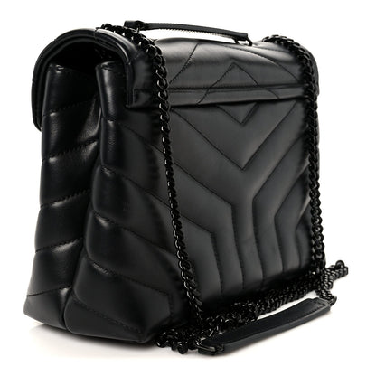 Calfskin Y Quilted Monogram Monochrome Small Loulou Chain Satchel Black