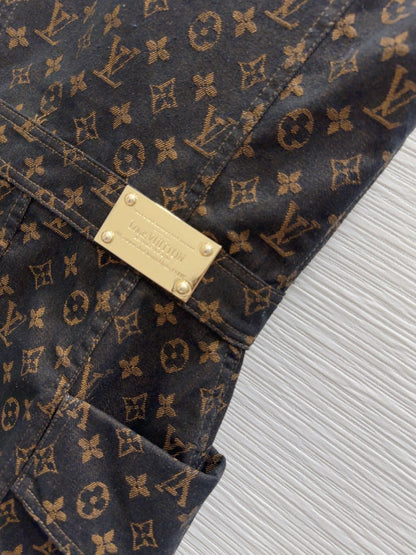 LV 25 Classic Logo Denim Vest Dress Black Cotton