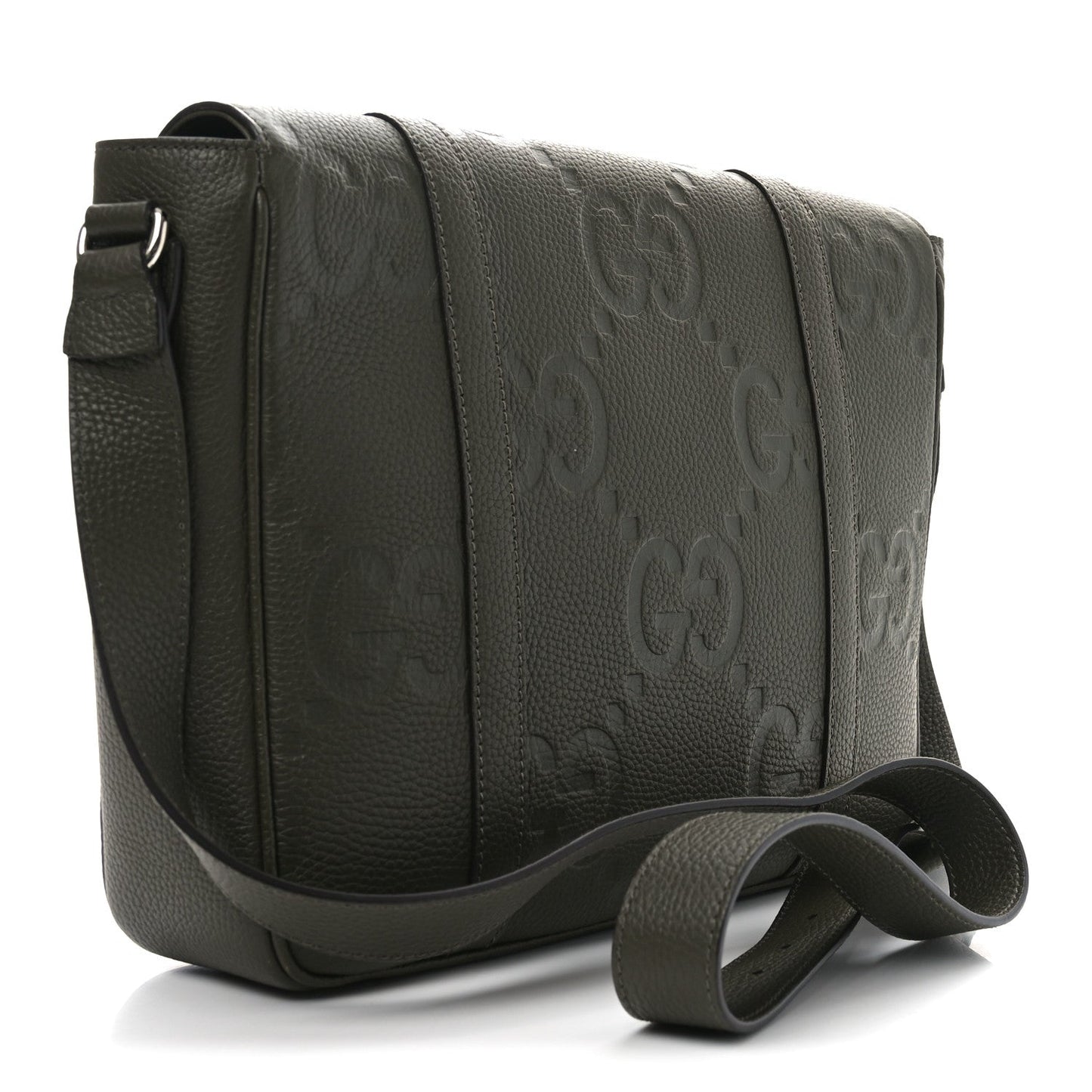 Piuma Calfskin Jumbo GG Embossed Double Buckle Medium Messenger Bag Dark Vintage Olive