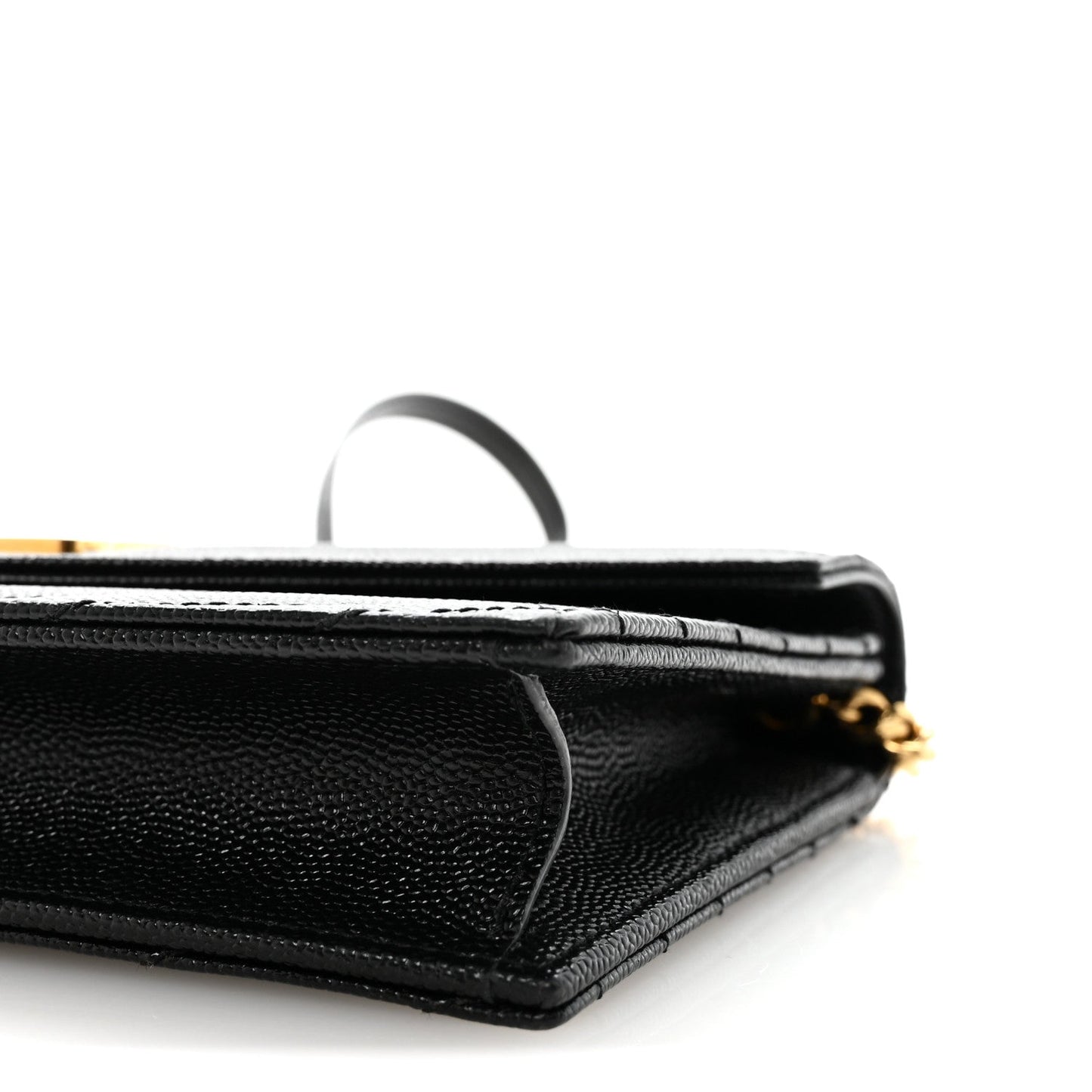 Grain De Poudre Matelasse Chevron Monogram Envelope Chain Wallet Black