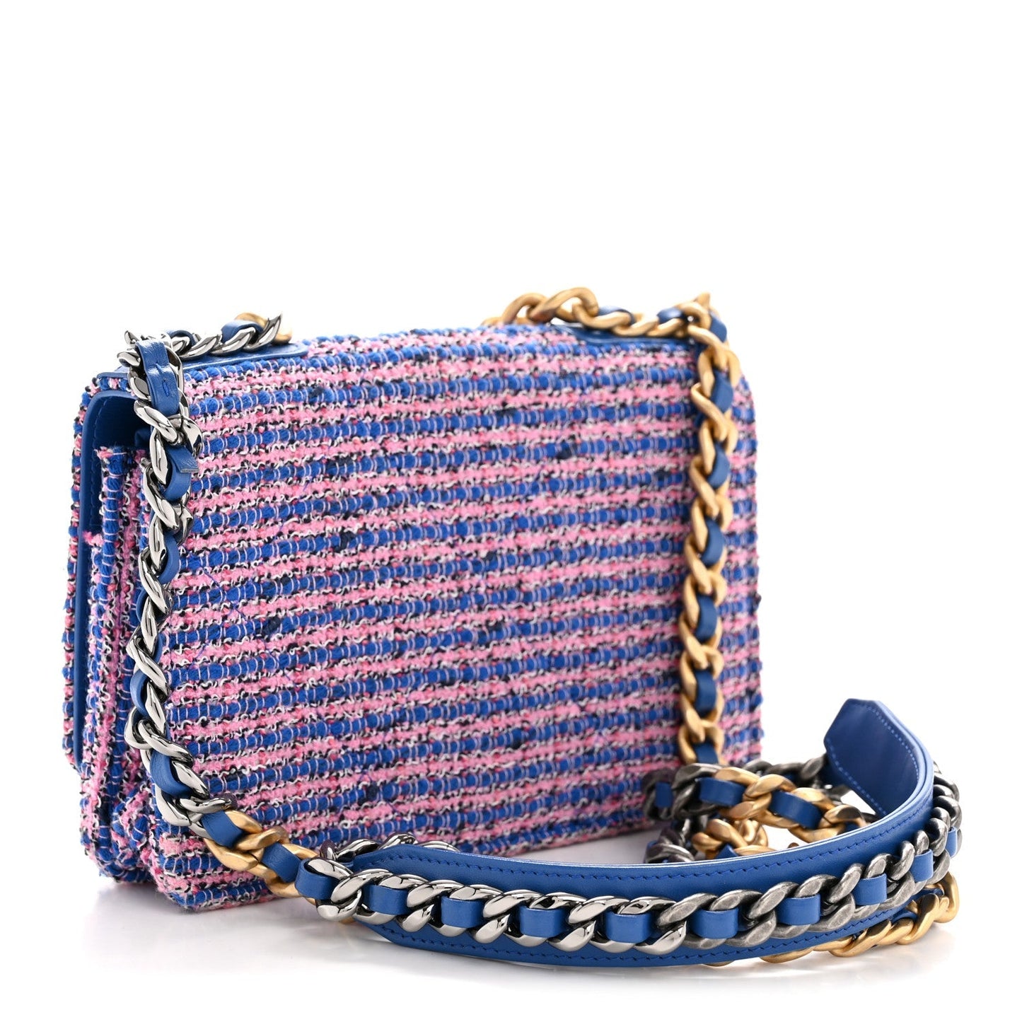 Tweed Quilted Chanel 19 Wallet On Chain WOC Blue Pink