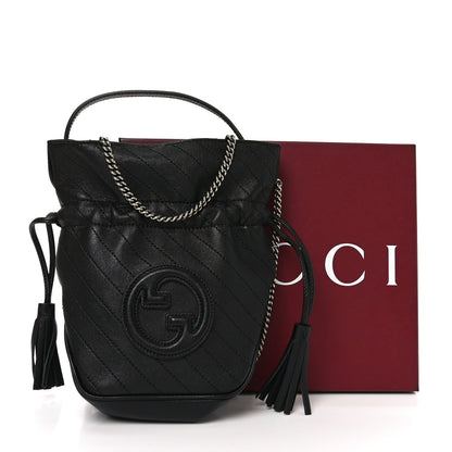 Sakai Be Green Calfskin Diagonal Stitched Mini Blondie Bucket Bag Black