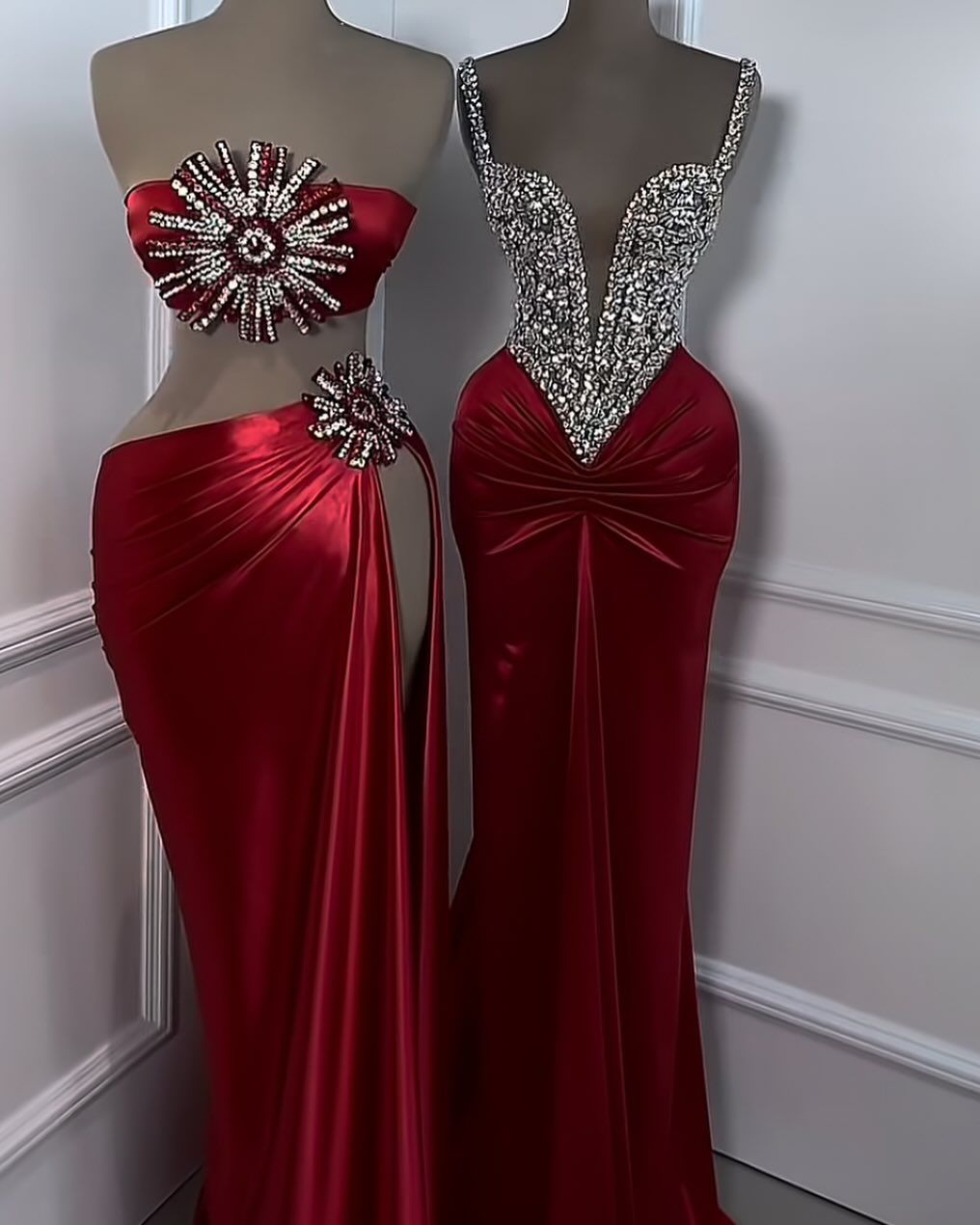 formaldressy-Red beaded dress sexy elegant dress prom dresses party dress satin gh5143