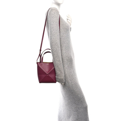 Shiny Calfskin Mini Puzzle Fold Tote Dark Burgundy