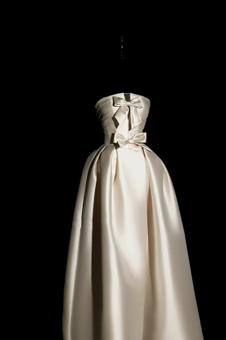 formaldressy-Ivory white bow satin long wedding dress prom dress gh5389