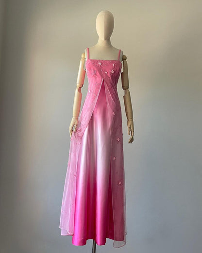 formaldressy-Pink Fashion Gradient Beaded Floral Long Chiffon Retro Prom Dress Evening Dress Birthday Party Dress Graduation Dress gh5129