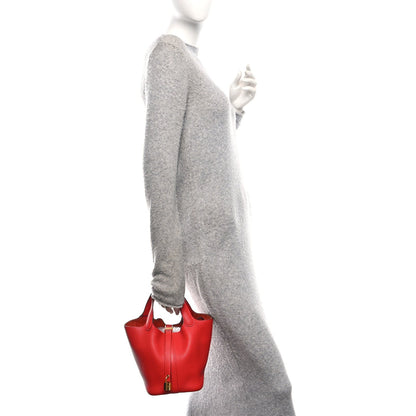 Taurillon Clemence Picotin Lock 18 PM Rouge Tomate