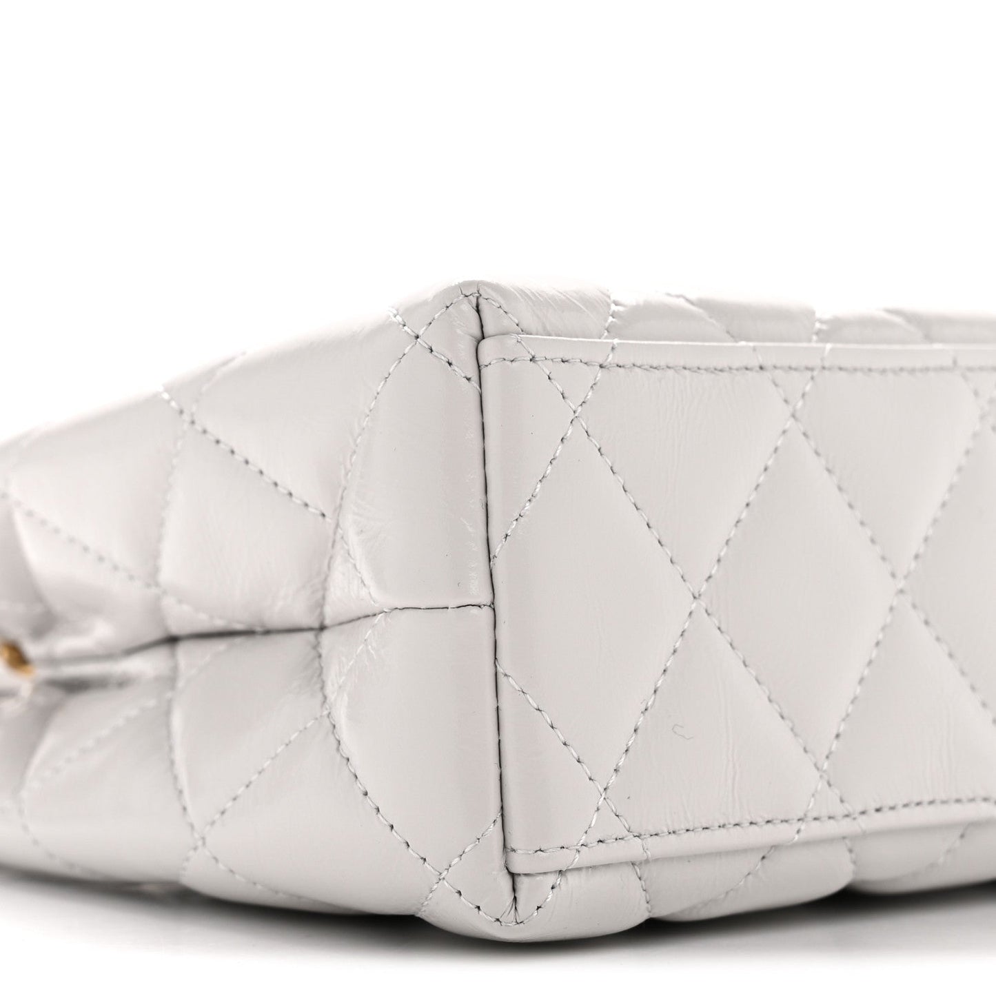 Shiny Aged Calfskin Quilted Nano Kelly Shopper Light Grey