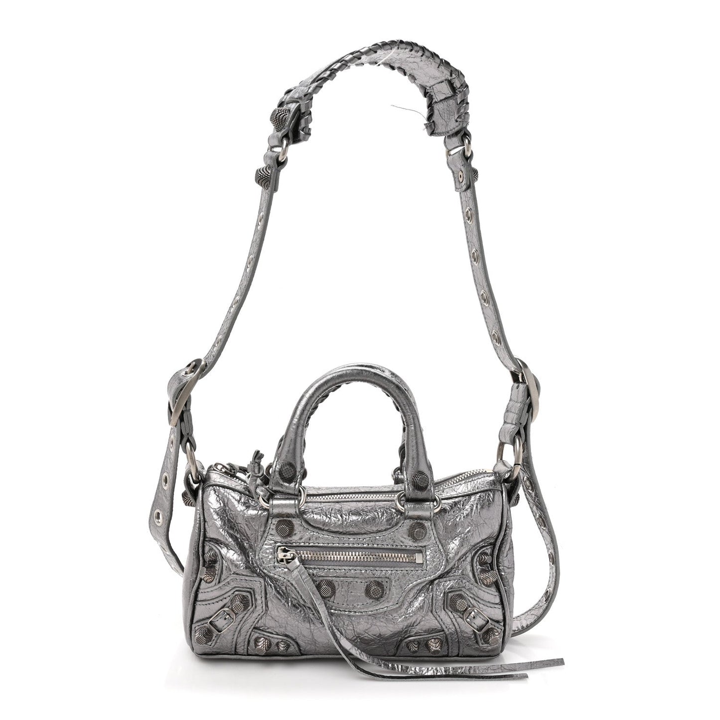Metallic Agneau Arena Mini Le Cagole Duffle Crossbody Bag Silver