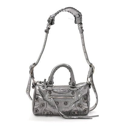 Metallic Agneau Arena Mini Le Cagole Duffle Crossbody Bag Silver