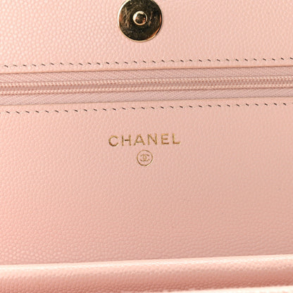 Caviar Quilted Crystal Enamel CC Wallet On Chain WOC Light Pink