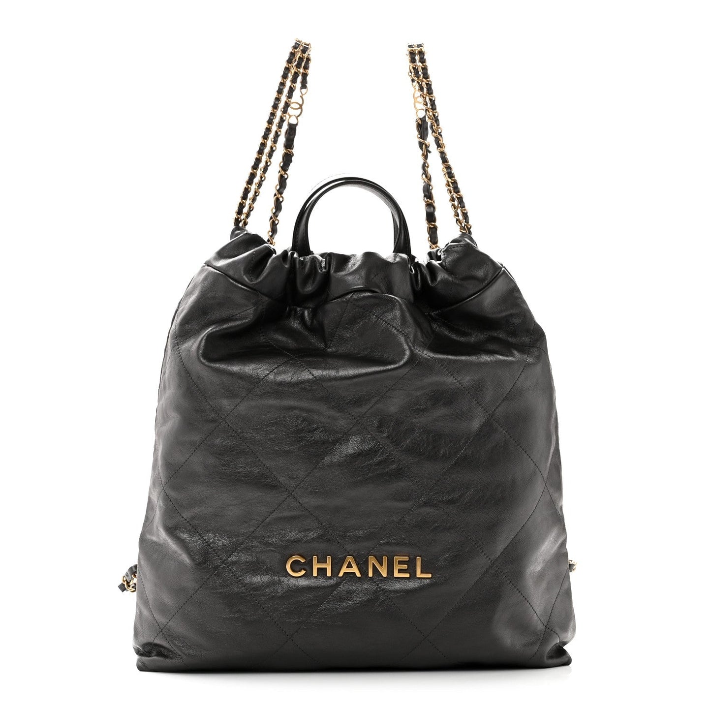 Shiny Calfskin Quilted Chanel 22 Backpack Grey