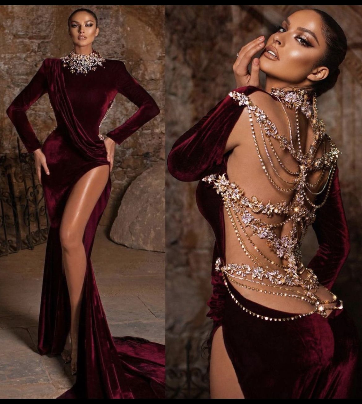 formaldressy-Burgundy gorgeous exquisite beaded sexy long velvet prom dress gh5432