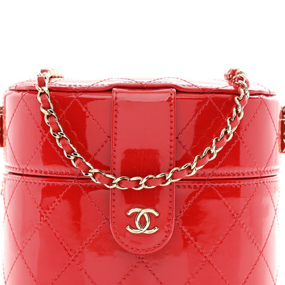 Patent Quilted Small Round Vanity With Chain Red