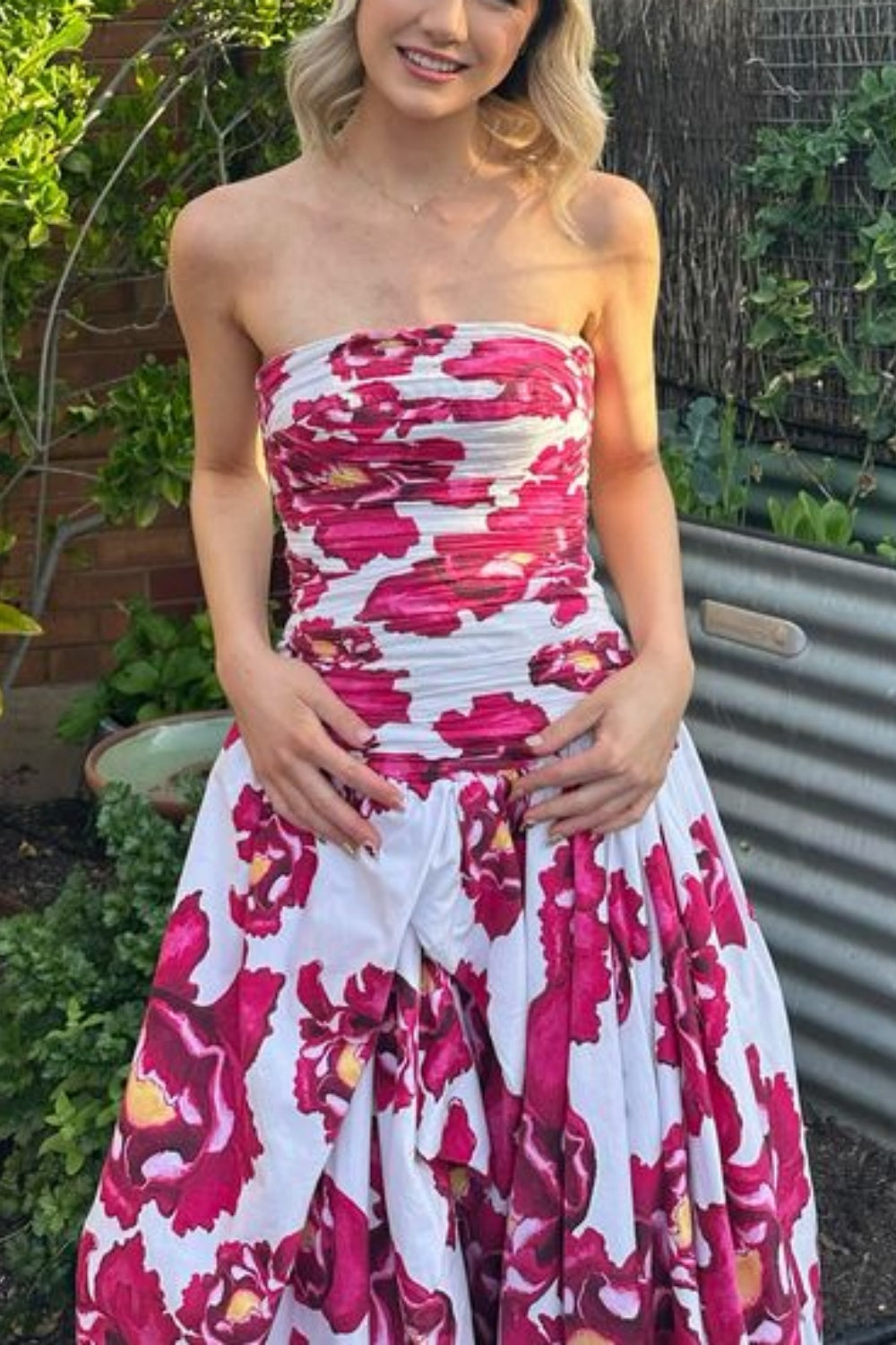 formaldressy-Red Floral Long Satin Chiffon Ball Gown Graduation Dress gh5928