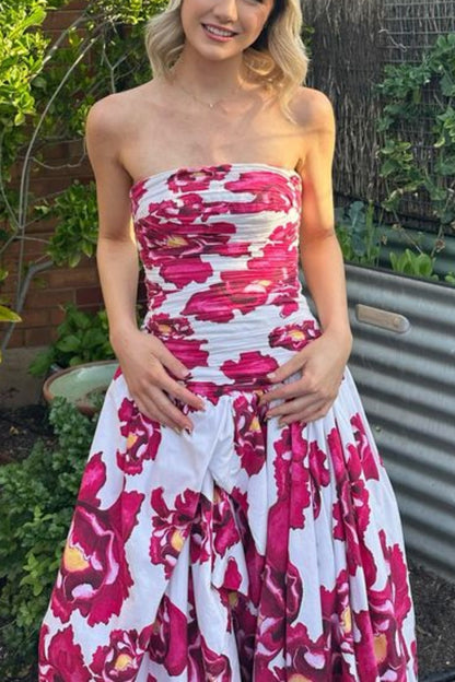 formaldressy-Red Floral Long Satin Chiffon Ball Gown Graduation Dress gh5928