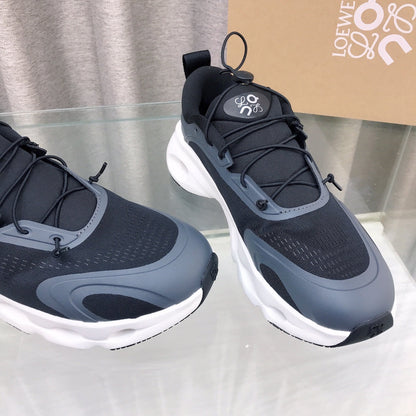 Loewe x on Angpao Couple Running Sneakers Black Gray White Nylon Calfskin 597421
