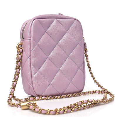 Iridescent Caviar Quilted Vertical My Perfect Camera Case Pink