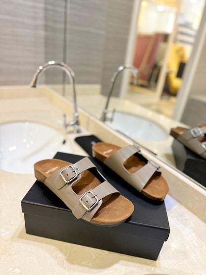 SL Flat Sandal Women Brown Seude Grey Calfskin