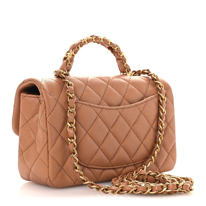 Caviar Quilted Mini Handy CC Flap Camel